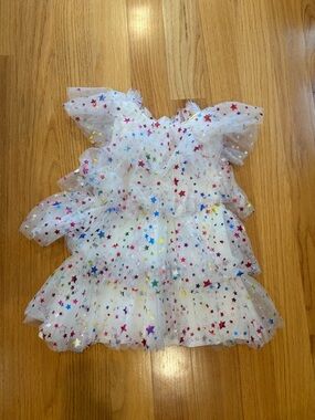 Lola + The Boys White Tulle Dress with Rainbow Star Accents